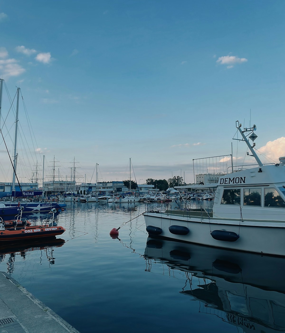 Gdynia harbor with sailing boats and yachts under a blue summer sky, Poland
