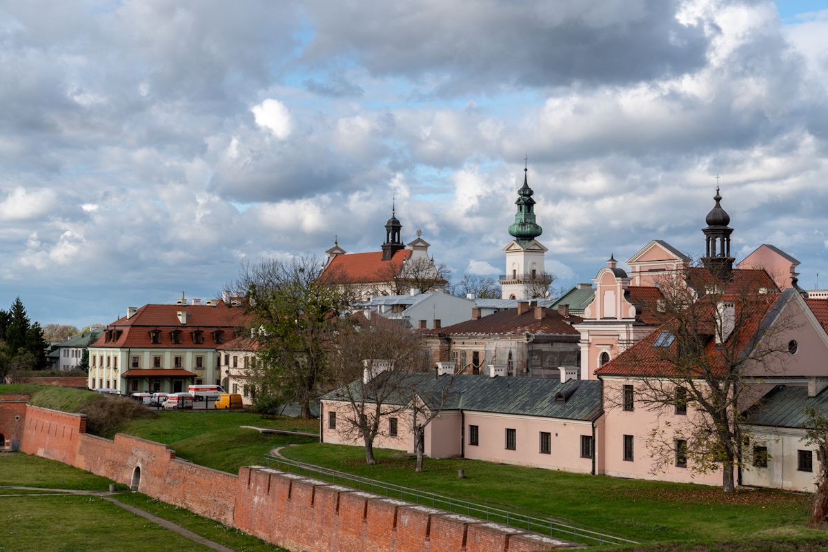 View of Zamość Renaissance old town from a hill, Poland