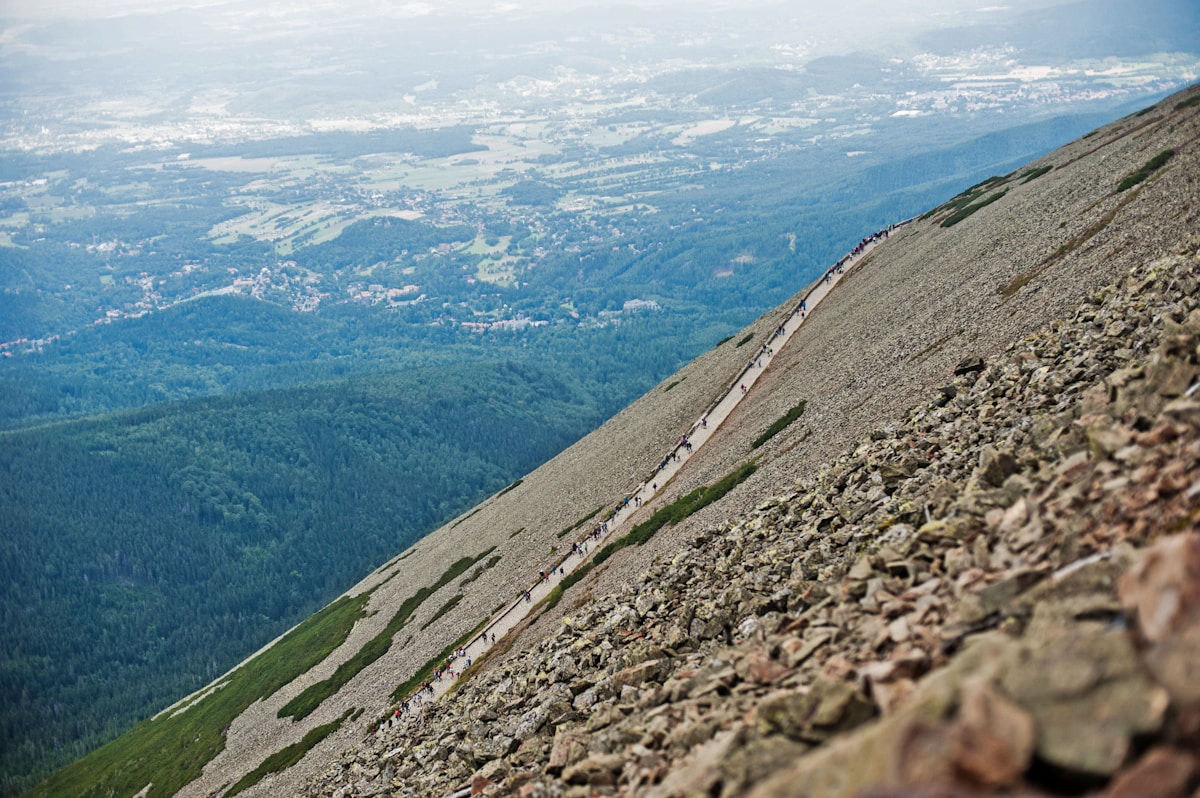 Tatra mountain trail above Zakopane looking down over the Polish valley in summer