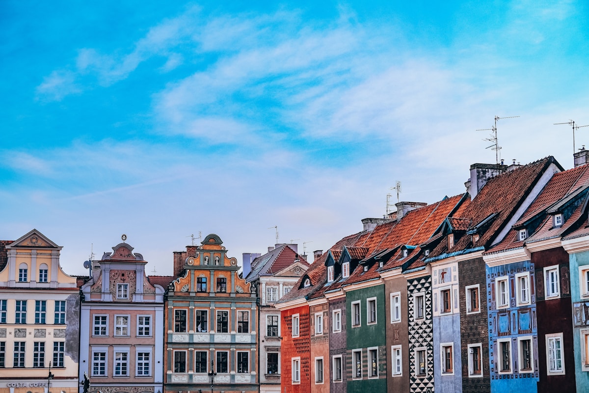 Colourful Renaissance merchant houses on Poznań Old Market Square, Poland