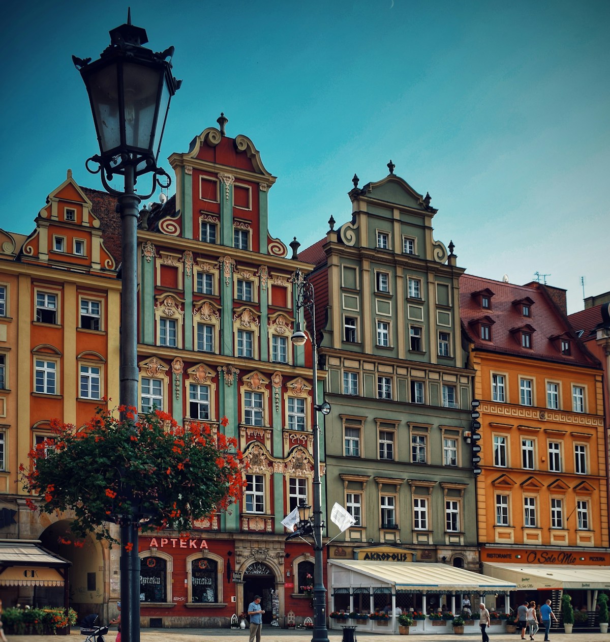 Wrocław Cathedral Island with gothic church spires reflected in the Oder River, Poland